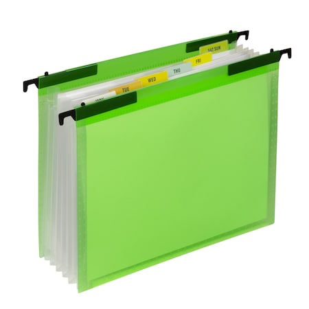 7Pocket Expanding File With Hanging Tabs, Bright Green, 12PK
